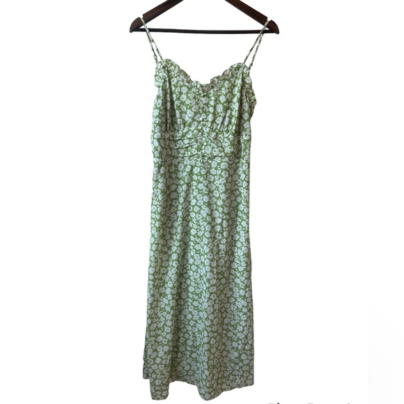 NEW Lulu’s x Lush Timeless Touch Green Floral Print A-Line Midi Dress - Picture 5 of 12